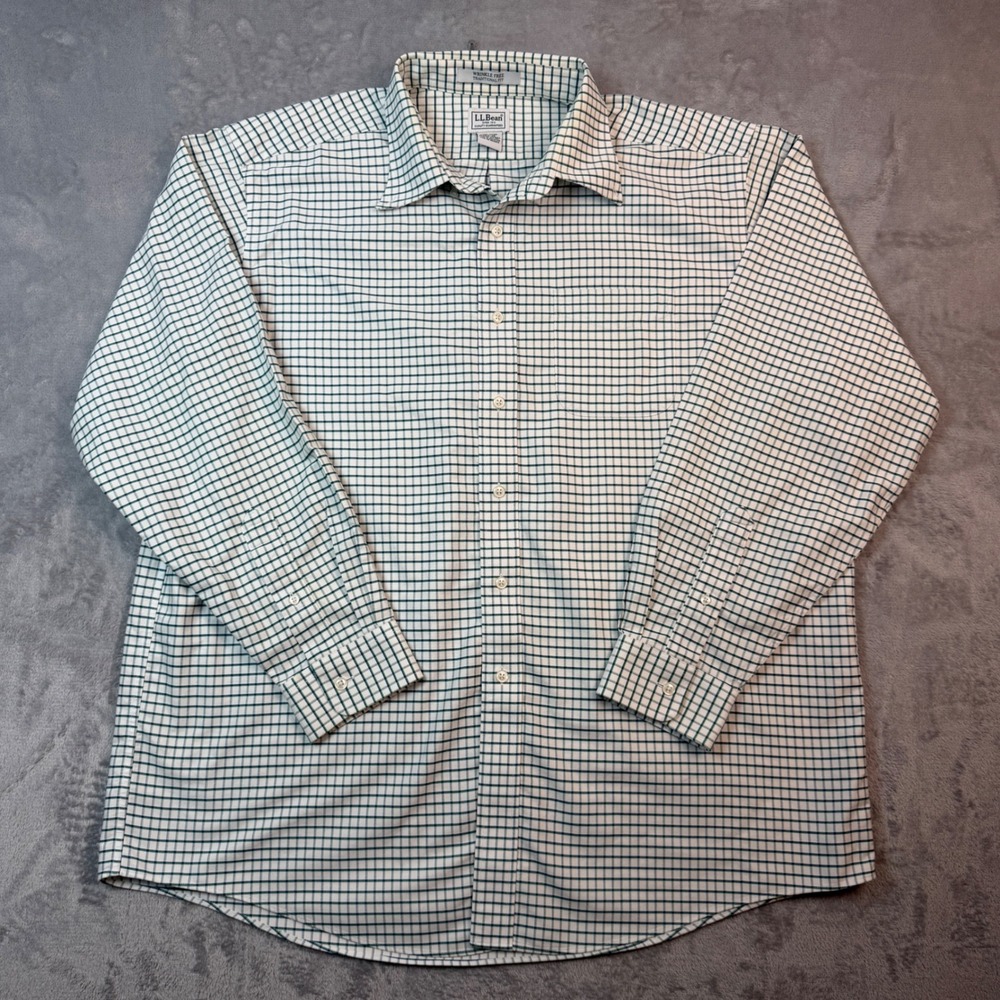 LL Bean Shirt Men 17.5-35 Tattersall Checkered Wrinkle Free Casual Preppy 237807